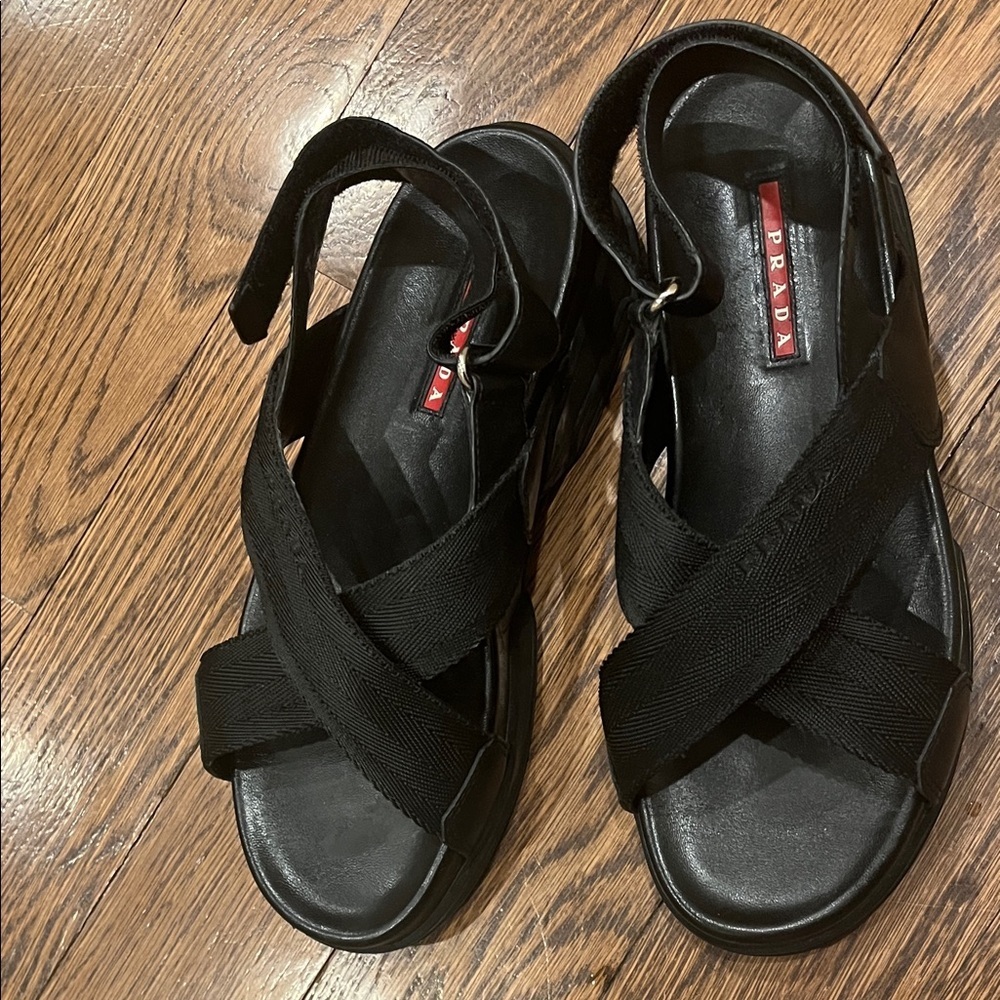 Prada Elegant Black Strappy Sandals 38 - Picture 3 of 6
